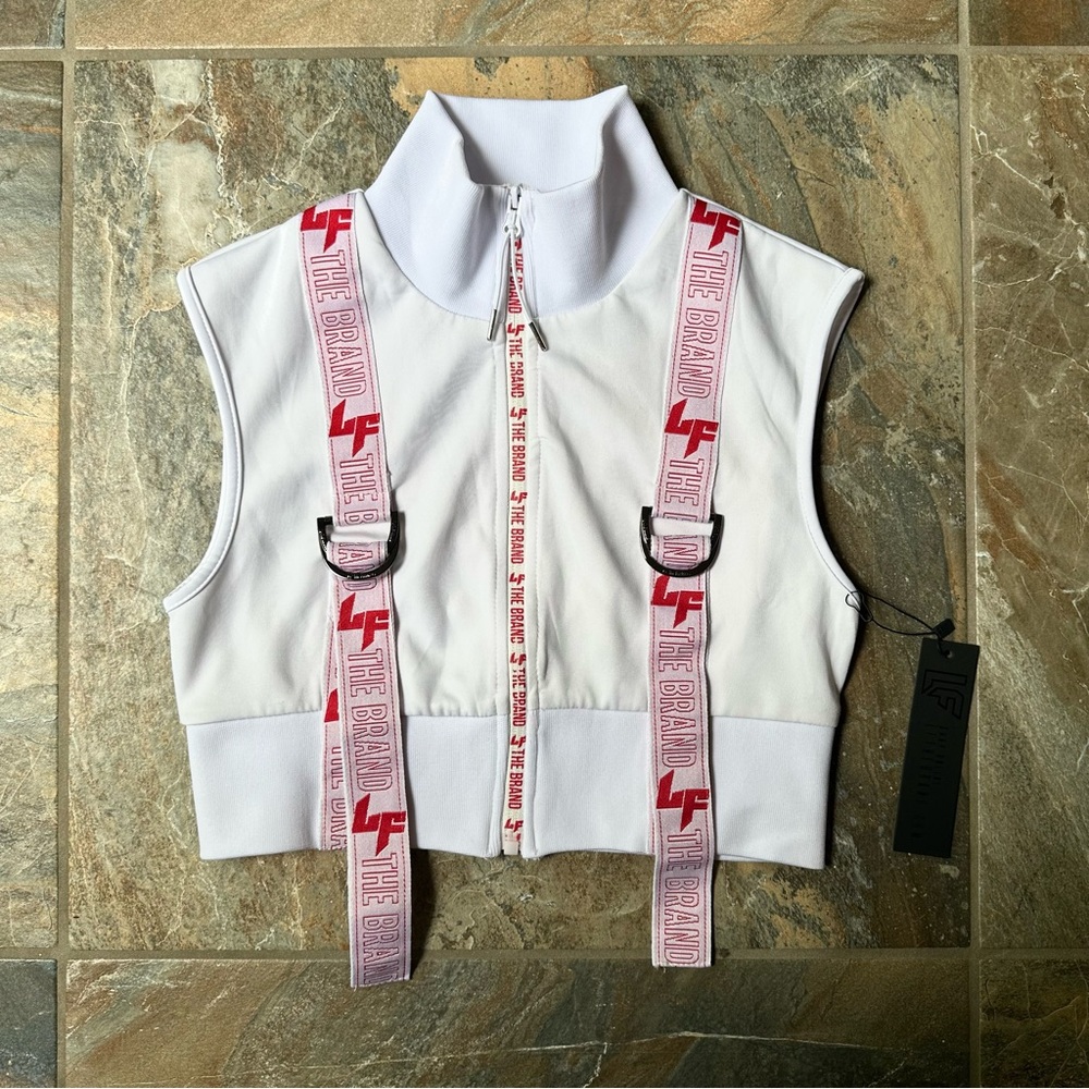 LF the Brand Cropped Zip Up Vest with Logo Straps NWT Women’s Size Medium